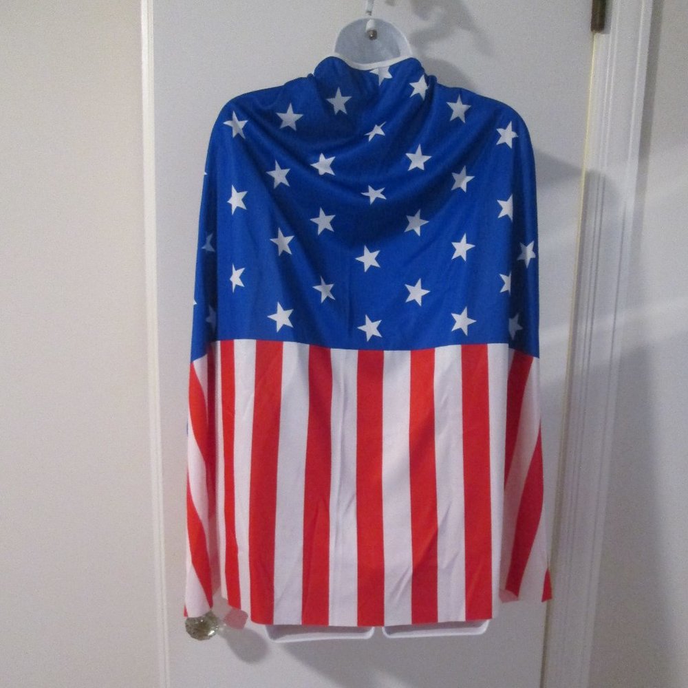 Red White Blue US FLAG CAPE Halloween Costume Cosplay Super Hero Patriot America